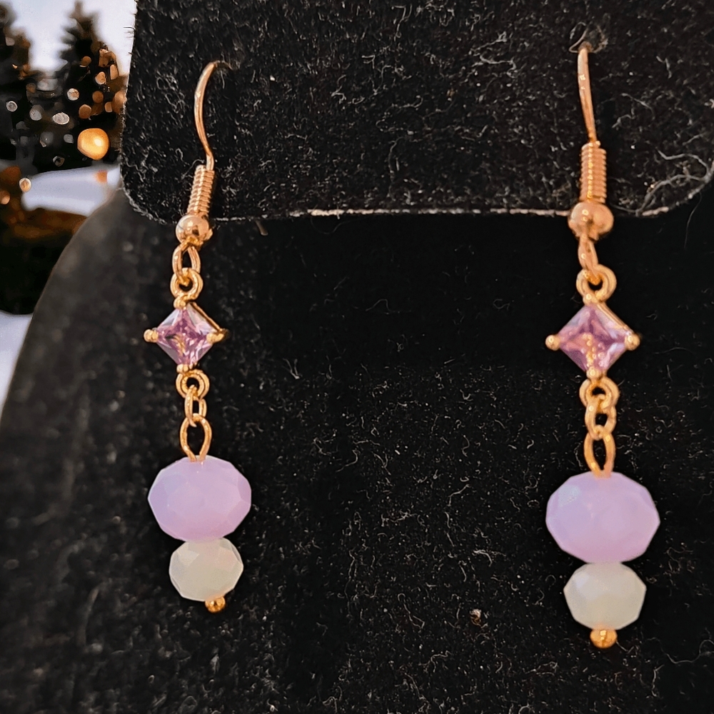 Elegant Earrings with Light Purple Gems and Glass Beads by Zee's Pieces